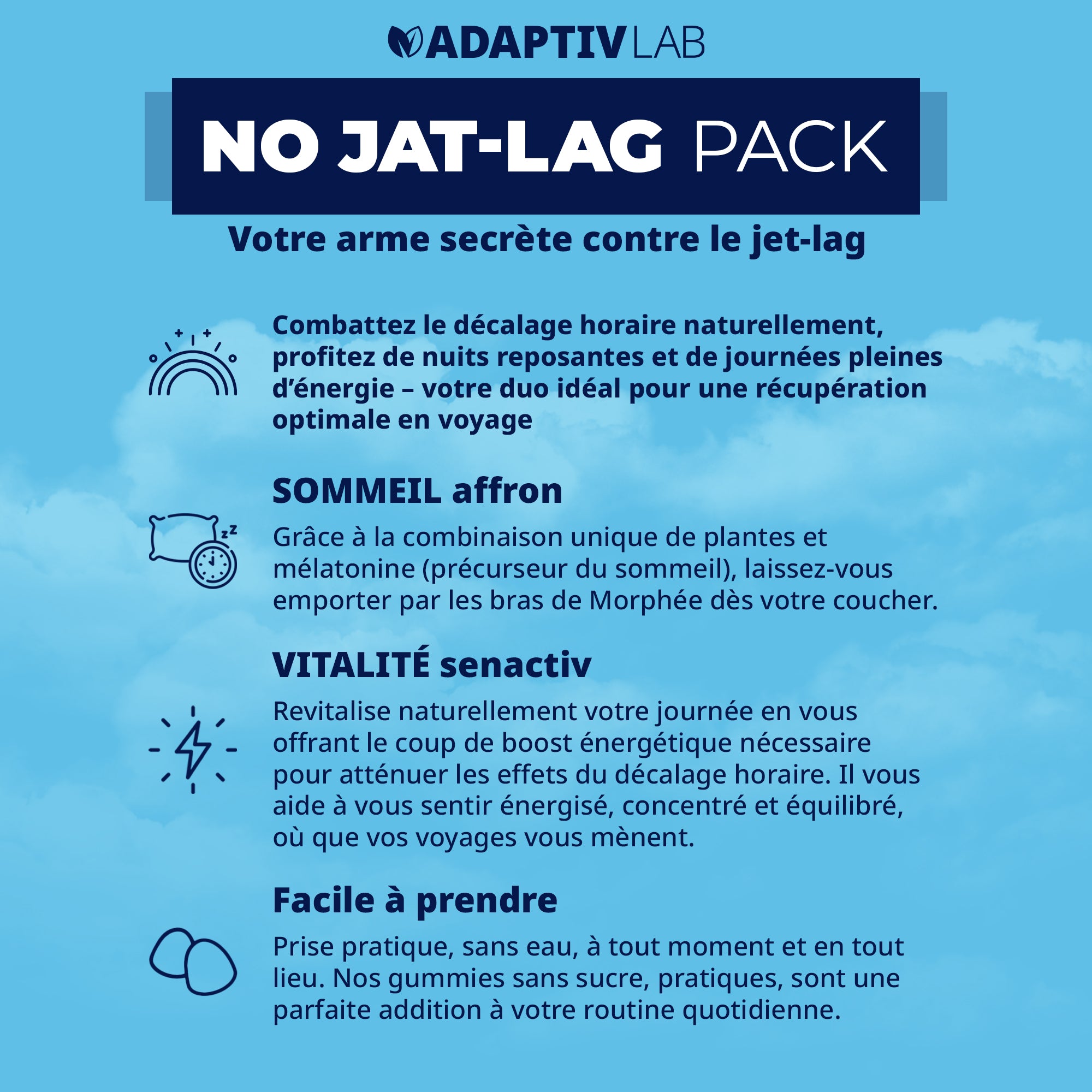 NO JET-LAG Duo: SOMMEIL Affron® + VITALITÉ Senactiv®